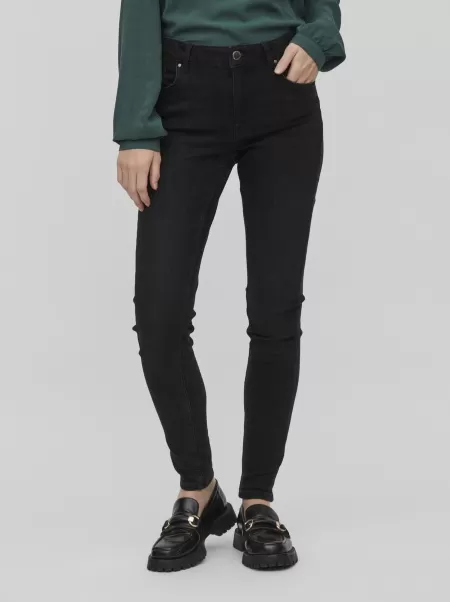 Vila Dame Middels Høy Midje Skinny Fit Jeans Black Denim Jeans