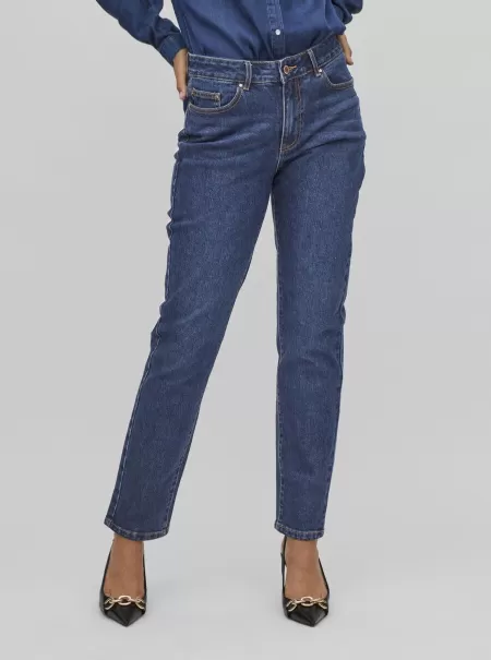 Normal Midje Straight Fit Jeans Dark Blue Denim Dame Jeans Vila