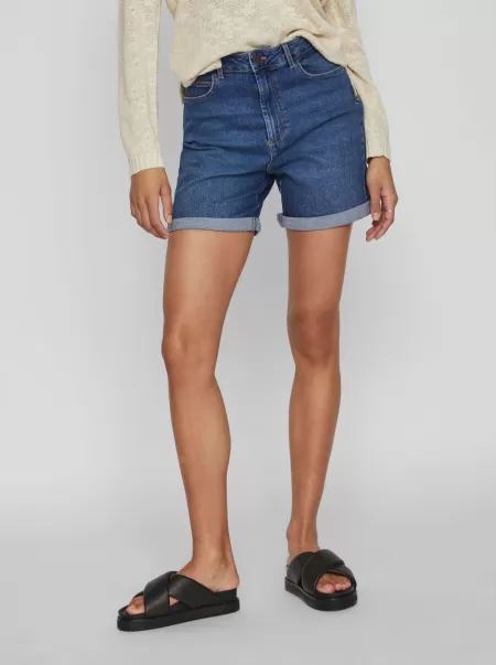 Vila Dame Shorts Høy Midje Olashorts Medium Blue Denim